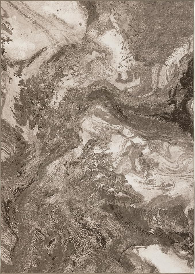 Abstract 8x10 Area Rugs: Modern Washable Rug for Living Room Bedroom Dining Room Indoor - Thin Low Pile Non-Slip Large Carpet - Beige Brown