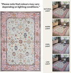 GLN Rugs Traditional Collection - Machine Washable Area Rug, Traditional Washable, Non Slip, Low Pile Chenille Rug, Living Room, Bedroom, Kitchen Rug (2'6" x 10' Pink/Blue/Multicolor)