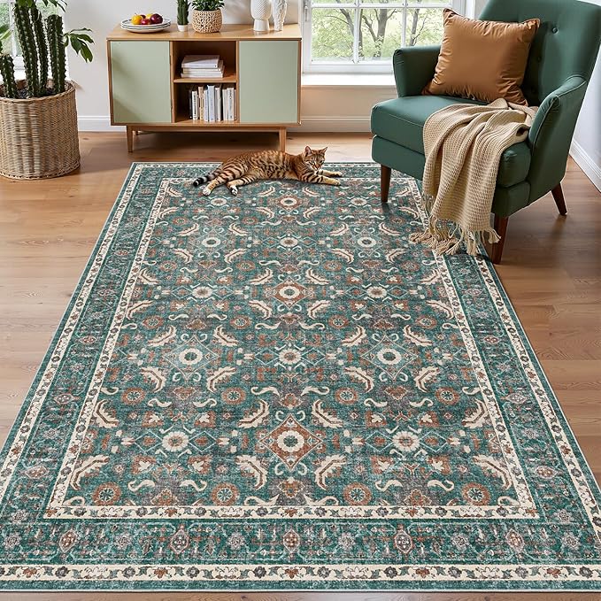 WITSHOCK Living Room Area Rugs 5x8: Soft Non-Slip Backing Washable Rugs Vintage Large Carpet for Bedroom Office Dining Room Kitchen Stain Resistant Home Decor Rug