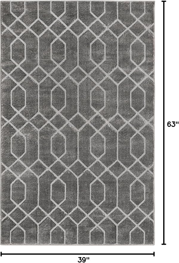 Marilyn Monroe Glam Collection Area Rug - Trellis (3' 3" x 5' 3" Rectangle, Gray Silver/ Silver)