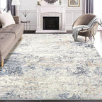 Area Rug Living Room Rugs - 10x12 Large Soft Indoor Neutral Modern Abstract Low Pile Washable Rug Carpet for Bedroom Dining Room Farmhouse Home Office - Beige Blue