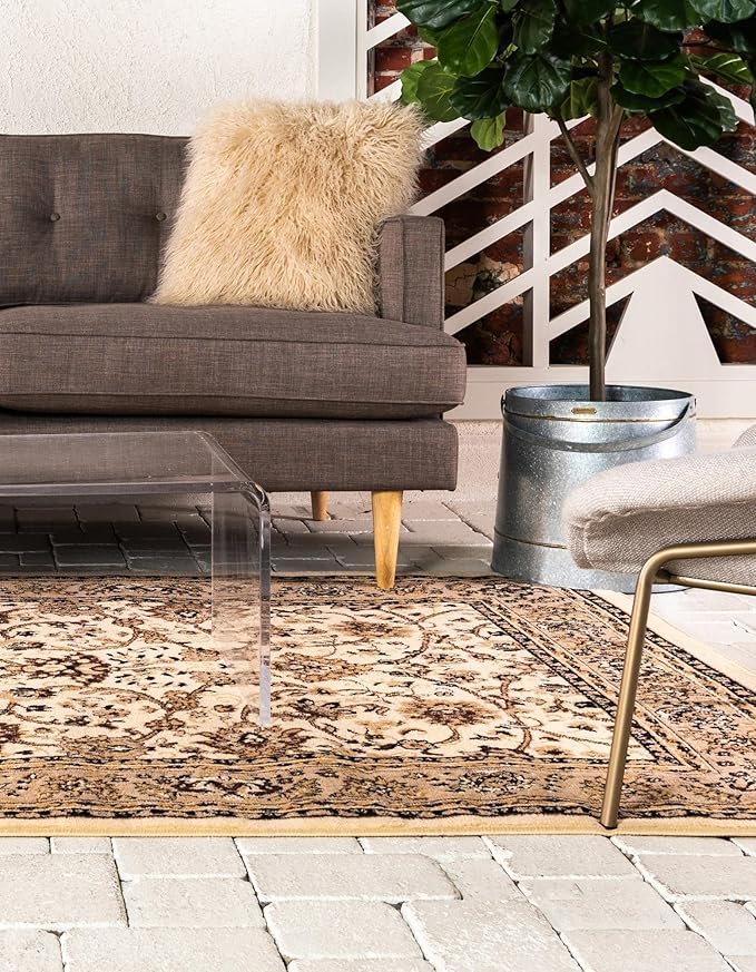 Rugs.com Yasmin Collection Rug – 9' x 12' Ivory Medium Rug Perfect for Living Rooms, Large Dining Rooms, Open Floorplans