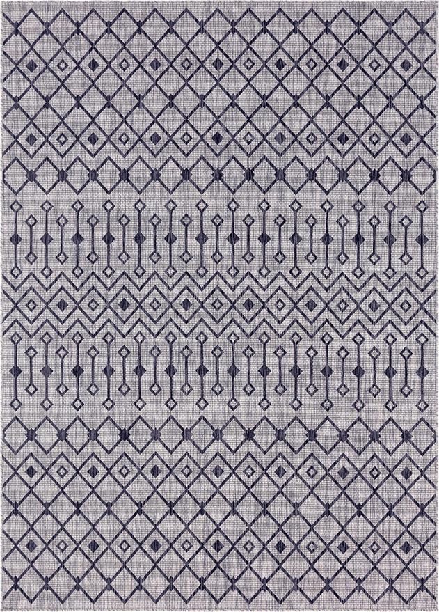 Unique Loom Outdoor Trellis Collection Area Rug - Tribal Trellis (10' x 13' 1" Rectangle, Gray/ Black)