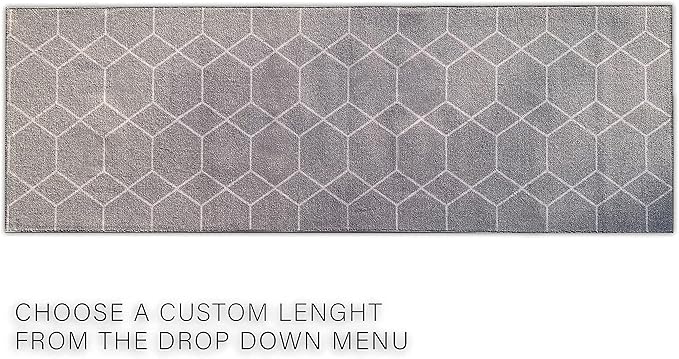 Custom Made Runner Rug for Kitchen Foyer Hallway Entry Choose Your Length Size 26 Inch Wide Geometric Lattice Design Grey Color (6 feet x 26 inch)