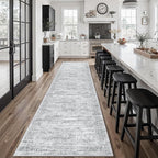 Runner Rug 2'6" x 12' Washable Non-Slip Runner Rugs for Kitchen Bathroom Laundry Room Vintage Ultra Thin Runners for Hallway Entryway Grey
