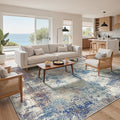 8x10 Area Rugs Washable Blue Rug for Living Room Bedroom, Abstract Modern Large Rug Non Slip, Water Repellent Low Pile Soft Carpet for Dining Room, Blue Rust