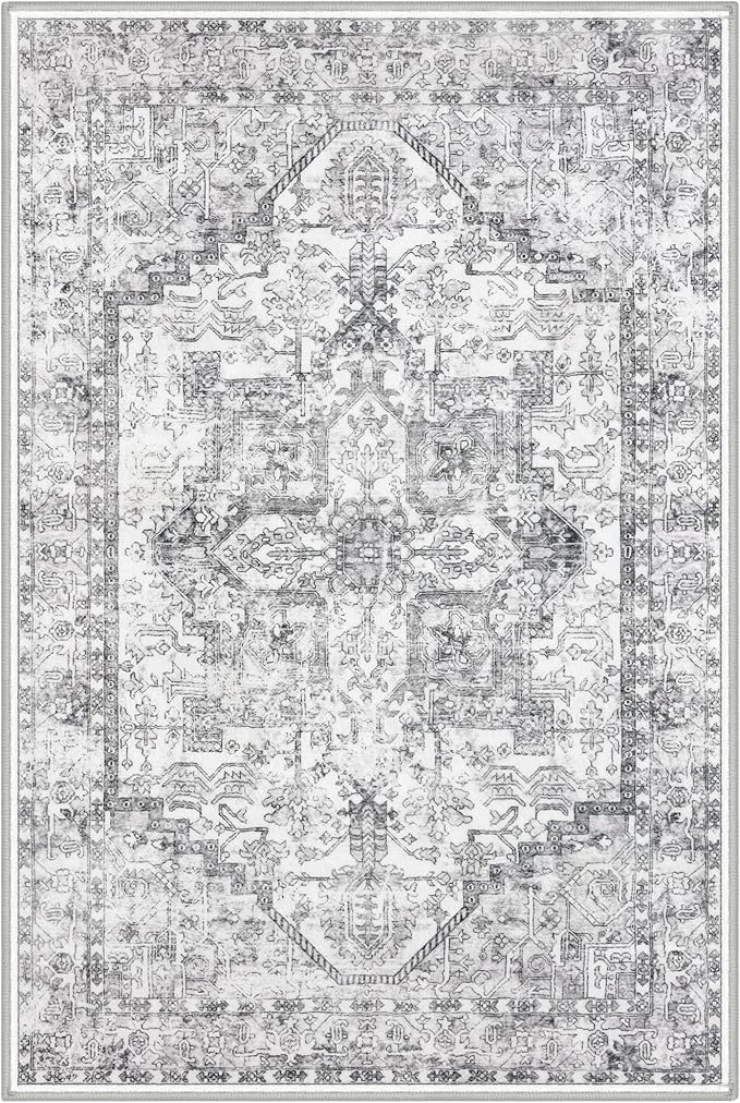 KOZYFLY Small Area Rug 2x3 Ft Rugs for Entryway Washable Boho Entry Rug Non Slip Door Mat Indoor Entrance Faux Wool Vintage Printed Kitchen Rug Throw Rugs for Entrance Kitchen, Gray