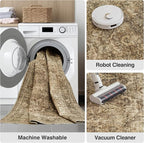 Fmfunctex 2x5 Washable Runner Rug Brown Vintage Neutral Distressed Non Slip Low Pile Indoor Carpet Soft Retro Floral Hallway Entryway Rug for Kitchen Living Room Bedroom Bathroom Laundry Entry Bedside