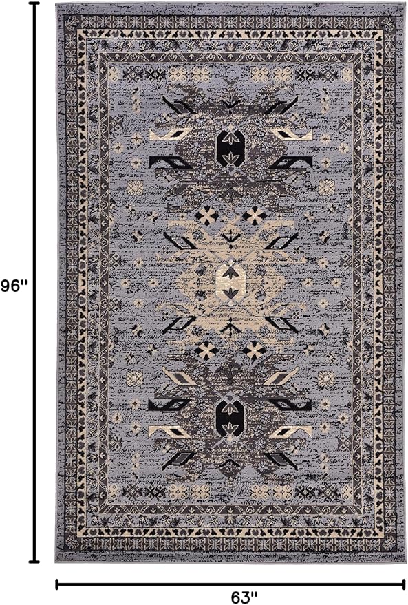 Unique Loom Taftan Collection Border Geometric Tribal Inspired Design Area Rug (5' 0 x 8' 0 Rectangular, Gray/ Black)