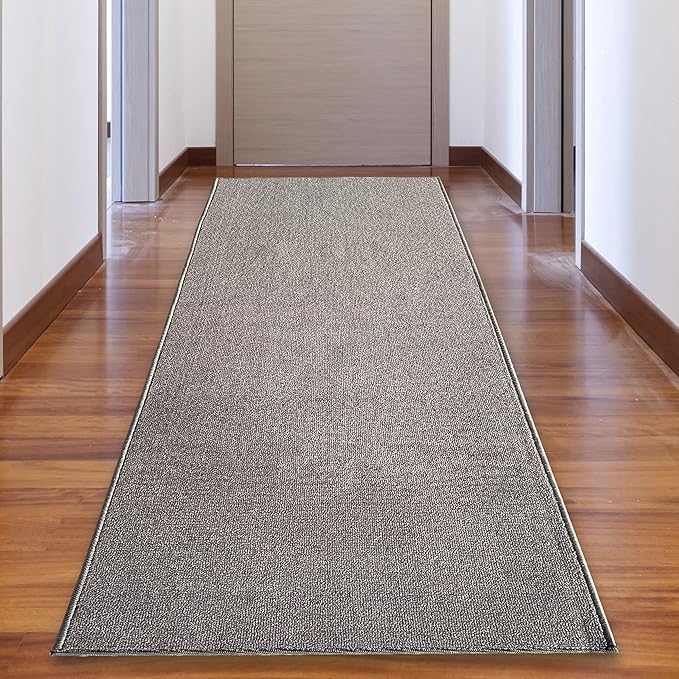 Custom Made Runner Rug Low Pile with Rubber Backing for Kitchen Foyer Hallway Entry Choose Your Length Size 26 Inch Wide Solid and Plain Grey Color (49 feet x 26 inch)