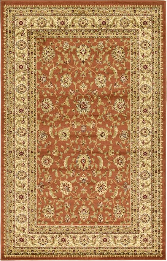 Unique Loom Voyage Collection Traditional Oriental Classic Intricate Design Area Rug (5' 0 x 8' 0 Rectangular, Terracotta/Ivory)