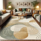 Ambesonne Modern Boho Decorative Rug, Abstract Geometry Earth Tones Swirls and Rounds Mid Century Details, Quality Carpet for Bedroom Dorm and Living Room, 2' x 5', Tan Beige Grey Teal