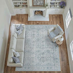 Area Rug 8x10 Blue Washable Living Room Carpet Soft Non Slip Vintage Bedroom Indoor Office Traditional Retro Distressed Large Thicker Throw Rug for Dining Room Playroom
