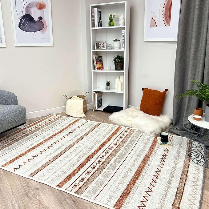 Alfa Rich 5x8 Beige Terracotta Washable Area Rugs for Living Room Bedroom Kitchen Cotton Decor Rug