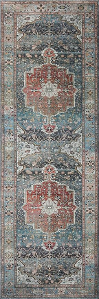 Loloi Margot Collection MAT-05 Ocean/Brick 2'-6" x 9'-6" Runner Rug feat. CloudPile, No-Shed Easy Clean Large Patterned Area Rug for Living Room, Bedroom, Dining Area