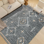 ILANGO Area Rug 8'x10' for Living Room Bedroom Washable Moroccan Boho Rugs for High Traffic Area Non Slip & Non-Shedding Rugs Fade Resistant Carpet for Kitchen Office (Dark Grey)