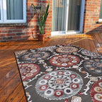 CAMILSON Indoor Outdoor Rug 9x12 Bohemian Medallion Floral Area Rugs for Indoor and Outdoor Patios Easy-Cleaning Non-Shedding Living Room Garden and Kitchen Washable Outside Carpet (9 x 12 / Brown)