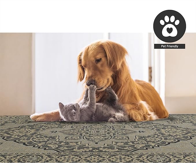 FH Home Flat Woven Outdoor Rug - Waterproof, Easy to Clean, Stain Resistant - Premium Polypropylene Yarn - Vintage - Patio, Deck,Porch,Balcony,Laundry - Ankara - Charcoal - 3ft 11 in x 5ft 6in