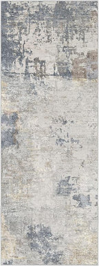 2X6 Washable Runner Rug for Hallway: Soft Neutral Modern Abstract Area Rug - Non-Slip Low Pile Long Throw Indoor Carpet for Kitchen Entryway Kitchen Bedroom Laundry Bathroom- Blue Grey