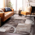 Rugshop Contemporary Abstract Circle Design Area Rug, Non-Shedding Carpet for Dining Room, Living Room, or Bedroom, Brown, 6'6" x 9'