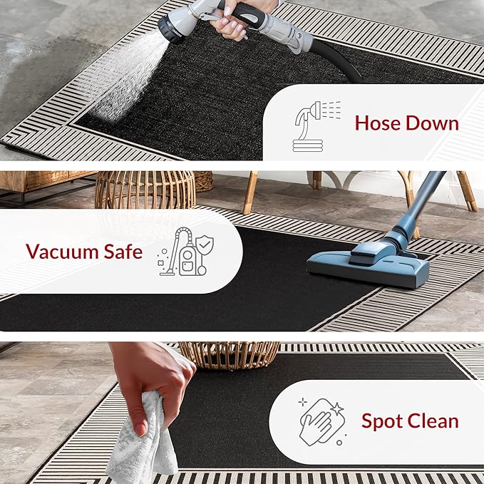Nuloom Asha Black/Ivory, 9'6" x 12', Casual, Striped Border, Soft and Cozy, High Traffic, Stain Resistant, Easy Clean, Durable Area Rug for Indoor/Outdoor Patio, Deck, Porch, Garden, Courtyard