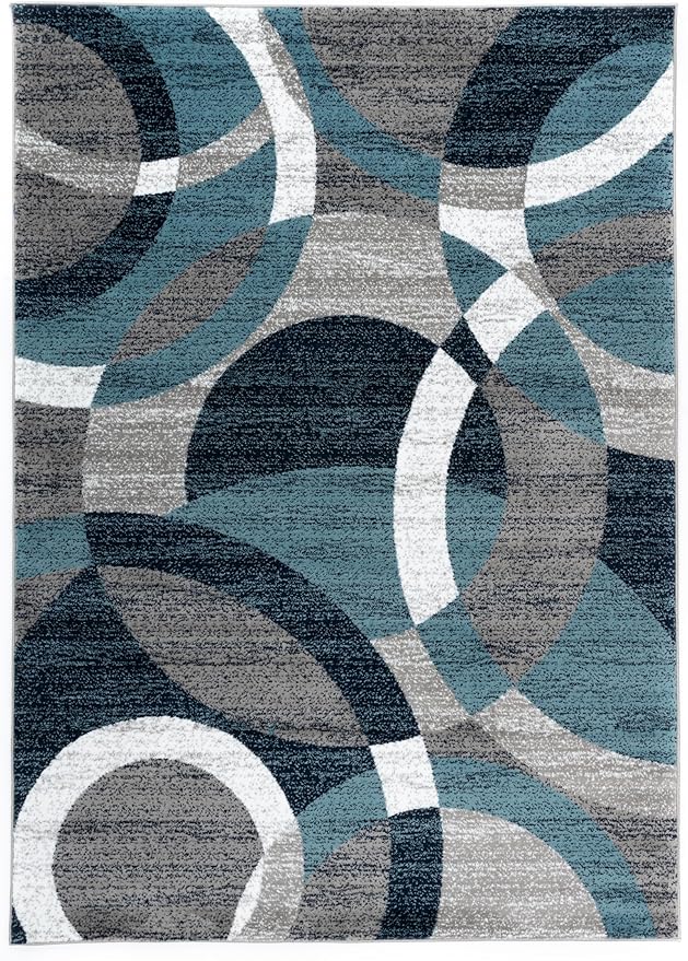 Rugshop Contemporary Abstract Circles Perfect for high Traffic Areas of Your Living Room,Bedroom,Home Office,Kitchen Area Rug 6'6" x 9' Blue