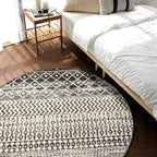 Moroccan Washable Round Area Rug, 4ft Non-Slip Distressed Black Area Rug for Bedroom, Soft Non-Shedding Circle Rug Bedside Carpet for Living Room Dining Room Bedroom