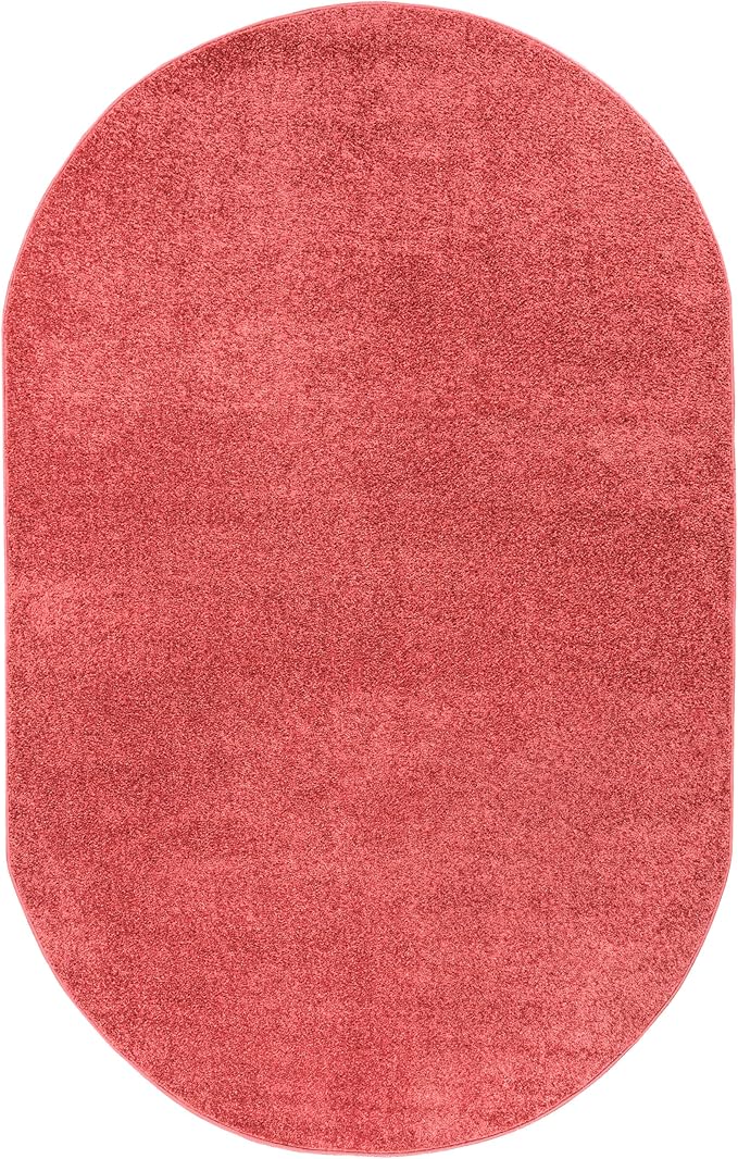Eyely UES100E-4OV Haze Solid Low-Pile Red 4 ft. x 6 ft. Oval Area Rug, Pet Friendly, Stain Resistant, Easy Cleaning, for Bedroom, Living Room, Kitchen