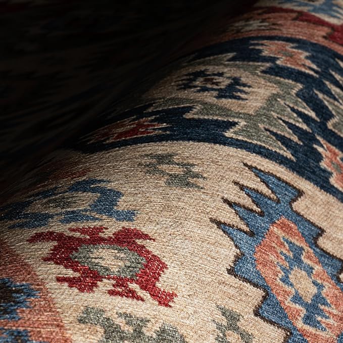 Dash & Albert Balsam Kilim Multi Machine Washable Rug, 5 X 8 Feet, Red Geometric Pattern
