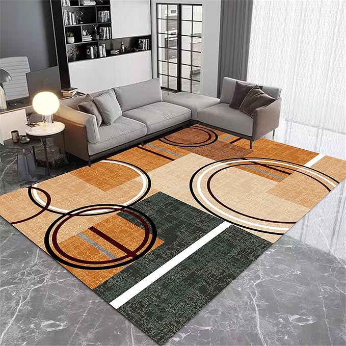Modern Wavy Circles Area Rug 5x8ft, Geometric Design Low Pile Carpet, Soft & Non-Slip Washable Mat for Living Room, Bedroom, Dining Room