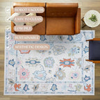 Fame Living Cream Oushak Rug, Modern Small Rugs, Vintage, Turkish, Eclectic, Floral, Pastel, Washable, Door Mat, Doormat for Indoor Entrance, Entryway, Kitchen, Bathroom, Bedroom, Laundry, 2'x3'