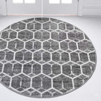 Rugs.com Lattice Trellis Collection Rug – 3 Ft Round Gray Low-Pile Rug Perfect for Kitchens, Dining Rooms