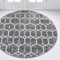 Rugs.com Lattice Trellis Collection Rug – 5 Ft Round Gray Low-Pile Rug Perfect for Kitchens, Dining Rooms