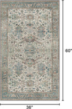 Bavni Area Rug 3x5, Non-Slip Washable Rugs for Living Room Office, Boho Distressed Printed Rug, Low Pile Foldable Decorative Carpet for Bedroom Kitchen Office, Blue/Ivory