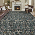 Washable Living Room Rug: 8x10 Boho Floral Soft Area Rug for Bedroom Decor - Vintage Low Pile Thin Carpet for Dining Room Non-Slip - Farmhouse Stain Resistant Rugs - Dark Green