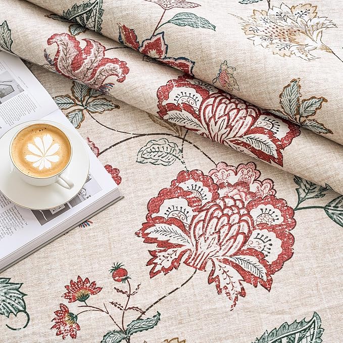 jinchan Elora 8x10 Floral Rug for Living Room Washable Bedroom Rug Vintage Romance Design Non Slip Thin Indoor Floor Cover Large Low-Profile Throw Carpet for Dining Room Office, Red/Beige