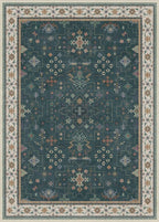 Dark Green Oushak Living Room Rug 10x14 - Modern Vintage Boho Eclectic Floral Pastel, Washable Low Pile Non-Slip Extra Large Area Rugs for Dining Under Table Bedroom Lounge