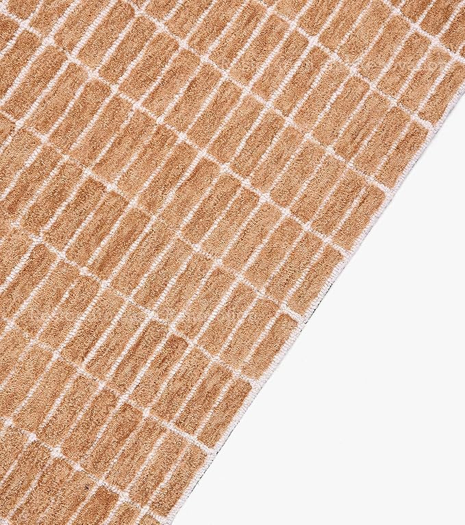 Hand-Tufted 100% Wool Area Rug – Unique Modern Geometric Grid Pattern, Soft Plush Textured Carpet for Living Room, Bedroom, Dining Room & Entryway (Gold, 2.6' x 8')