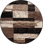 Superior Indoor Area Rug, Jute Backing, Plush Modern Rugs for Entryway, Kitchen Floors, Office Floor Cover, Color Block Rugs, Rockwood Collection, 5' Round, Chocolate