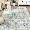 jinchan Kelda Area Rug 6x9 Washable Living Room Rug Vintage Indoor Large Floor Cover Distressed Lightweight Non-Slip Low Pile Thin Mat Accent Stain Resistant Carpet for Bedroom Office Light Blue