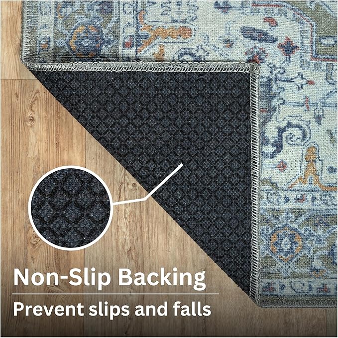 Bloom Rugs Washable Non-Slip 3' x 5' Rug - Green/Blue Traditional Medallion Area Rug for Living Room, Bedroom, Dining Room, and Kitchen - Exact Size: 3' x 5'