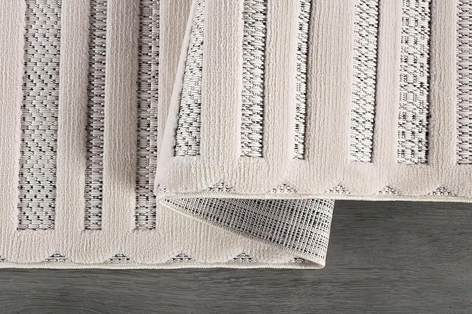 CAMILSON Modern Runner Rug 2x7 Luxury Striped Line Micro Loop Hallway Rugs Soft High-Low Pile Stain Resistant Easy to Clean Non-Shedding Durable Entryway Kitchen Indoor Area Carpet (White)