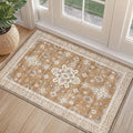 LUMI Indoor Thin Door Mat, 32x47 Washable Small Inside Doormat, Non Slip Low Pile Oriental Floor Carpet, Vintage Distressed Area Rug for Front Door,Entrance,Bedroom, Amber