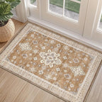 LUMI Indoor Thin Door Mat, 32x47 Washable Small Inside Doormat, Non Slip Low Pile Oriental Floor Carpet, Vintage Distressed Area Rug for Front Door,Entrance,Bedroom, Amber