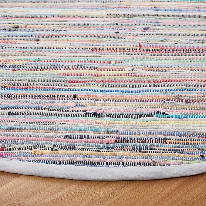 SAFAVIEH Rag Rug Collection 6' Round Grey/Multi RAR121M Handmade Boho Stripe Cotton Area Rug