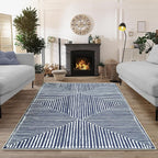Bloom Rugs Washable Non-Slip 6' x 9' Rug - Blue Striped Area Rug for Living Room, Bedroom, Dining Room, and Kitchen - Exact Size: 6' x 9'