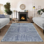 Bloom Rugs Washable Non-Slip 4' x 6' Rug - Blue Striped Area Rug for Living Room, Bedroom, Dining Room, and Kitchen - Exact Size: 4' x 6'