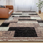 Large Area Rugs,Modern Geometric Patchwork Floor Decor for Bedroom Aesthetic Carpet, Rockwood Collection, Indoor Rugs for Living Room Dining Room Nursery Office Machine Washable Rug, 4x6 Ft Chocolate