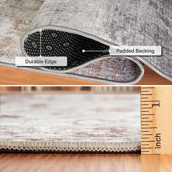 ReaLife Rugs Machine Washable Area Rug - Living Room Bedroom Bathroom Kitchen Entryway Office - Padded Low Pile Stain Resistant Premium - Modern Abstract Contemporary - Quinn - Beige 6' Round
