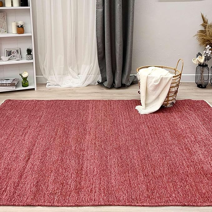 Alfa Rich 7x10 Dark Pink Washable Area Rugs for Living Room Bedroom Kitchen Girls Cotton Decor Rug